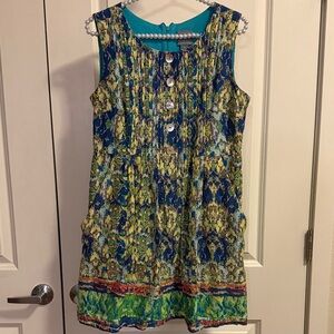 EUC Rabbit Rabbit Rabbit Colorful Sleeveless Dress Button Detail Size 8 Petite
